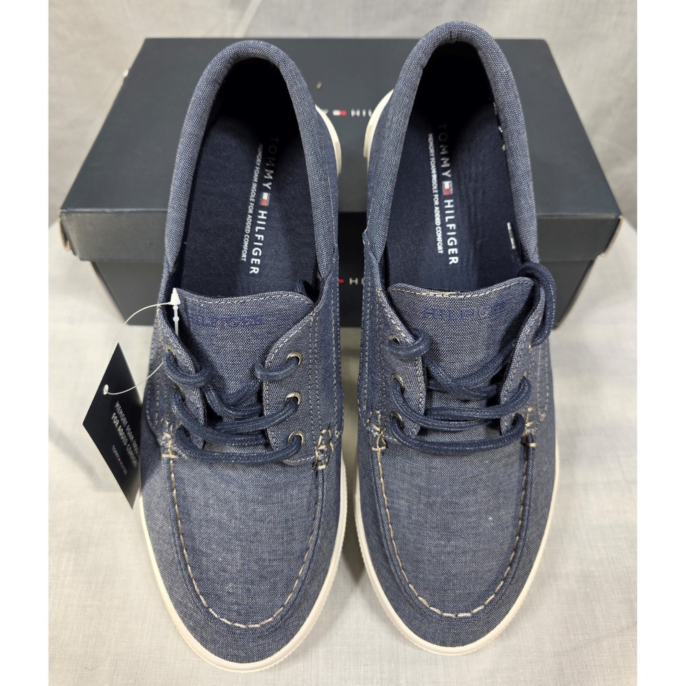 Tommy Hilfiger Men's Canvas Boat Shoes Navy Blue Lace Up Loafers - Picture 7 of 15